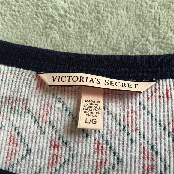Victoria's Secret Fireside Patchwork Thermal Pajama PJ Waffle Top Large Sz L - Picture 3 of 11